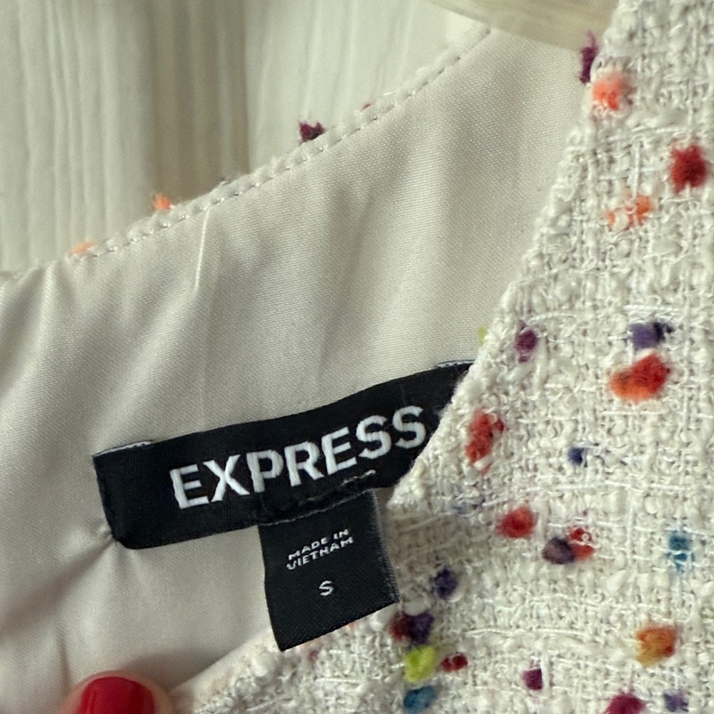 Express White Tweed Top with Colorful Accents